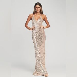 2B. NWT RETROFETE MARIE SEQUIN CROCHET DRESS IN ROSE GOLD SIZE XS/S